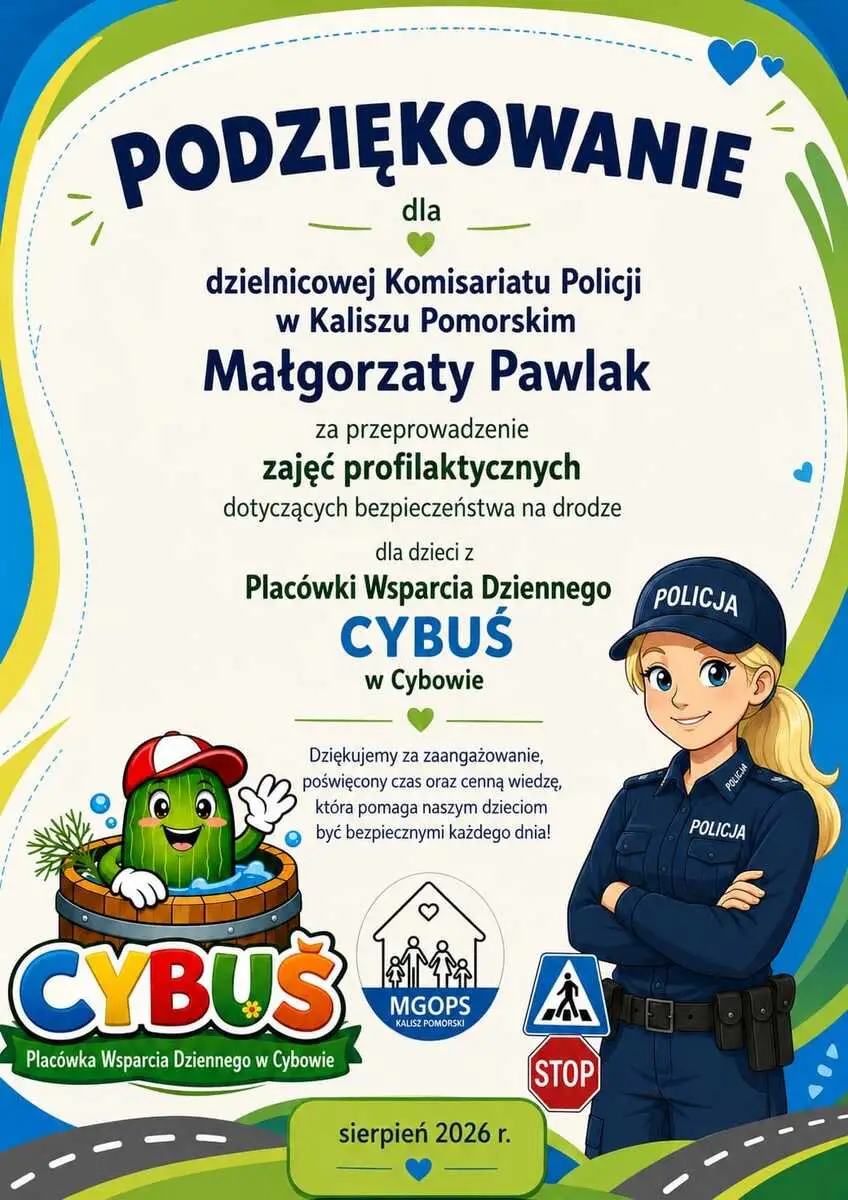 Spotkanie dzielnicowej z dziećmi w Cybowie na temat bezpieczeństwa powrotu do szkoły