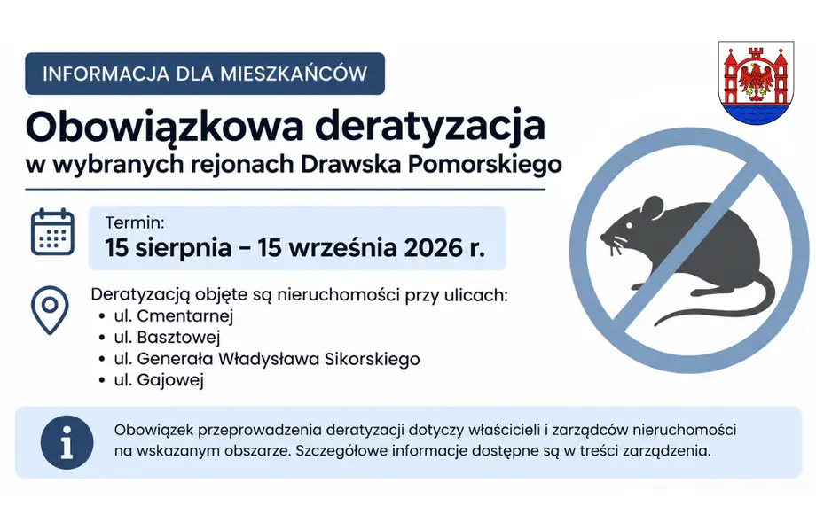 Obowiązkowa deratyzacja w wybranych rejonach Drawska Pomorskiego