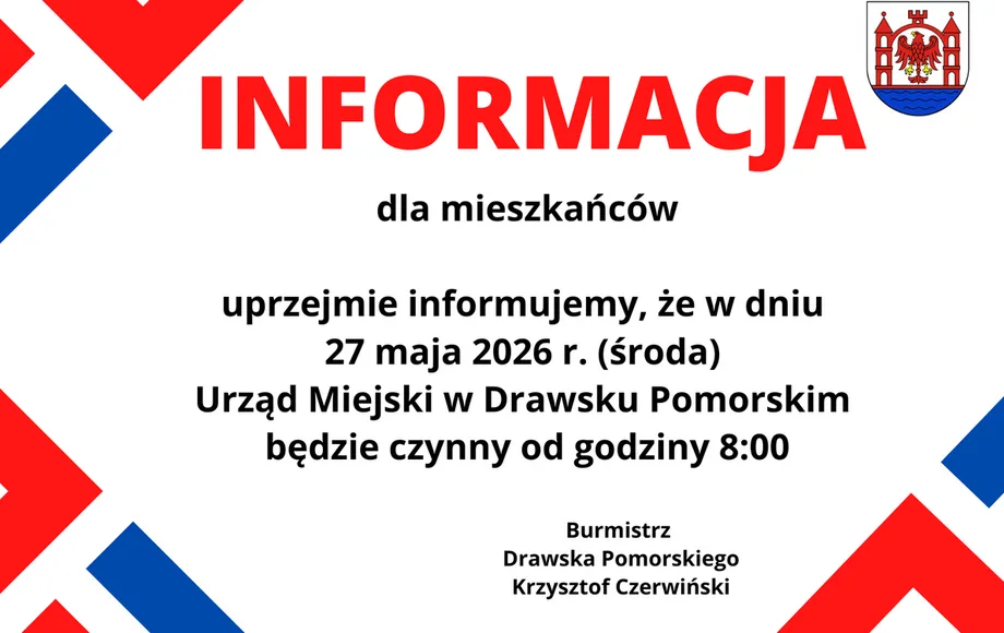 Godziny pracy Urzędu Miejskiego 27 maja 2026 r.